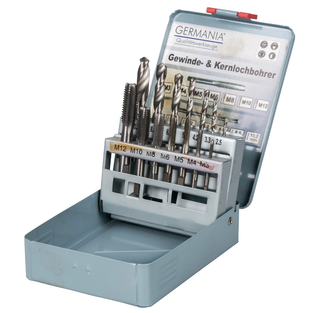 GERMANIA Gewindebohrer Und Kernlochbohrer Set 14-teilig In Metallkassette 1 GERMANIA Gewindebohrer Und Kernlochbohrer Set 14-teilig In Metallkassette