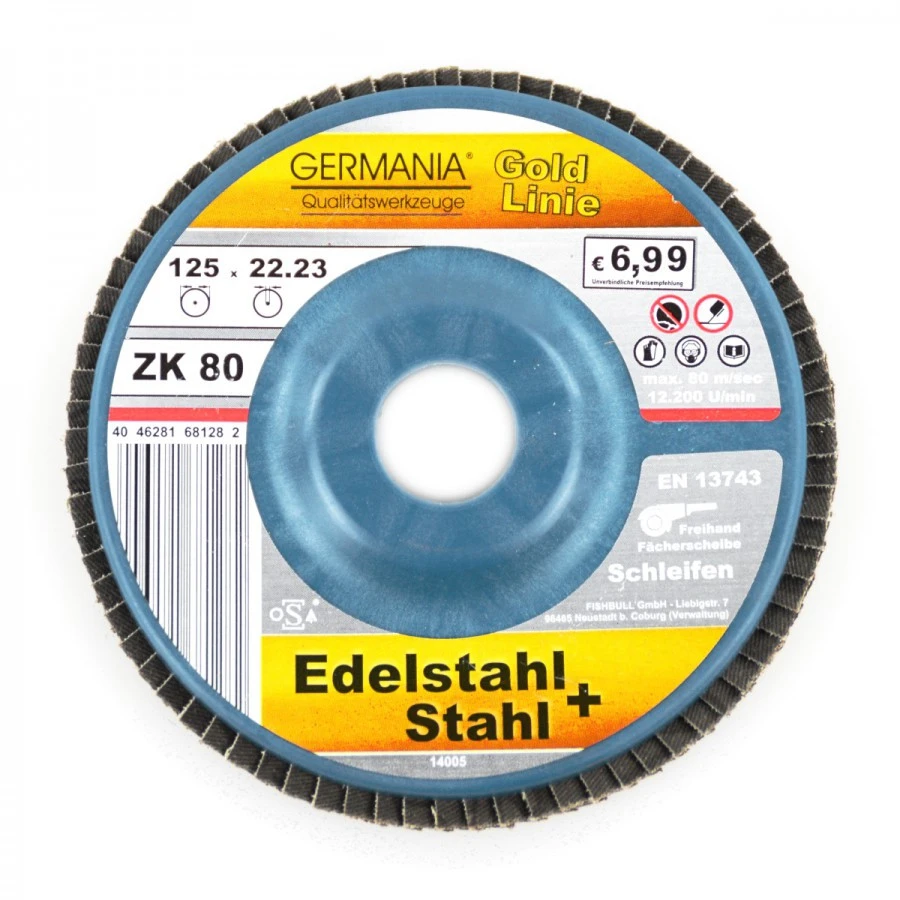 Fächerscheibe 125x22,23 ZK80 Edelstahl Stahl Schleifscheibe Lamellenscheibe 1 Fächerscheibe 125x22,23 ZK80 Edelstahl Stahl Schleifscheibe Lamellenscheibe